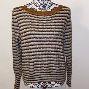 3/$45 Nine West Women's Striped Sweater - Brown and Gray Size Large